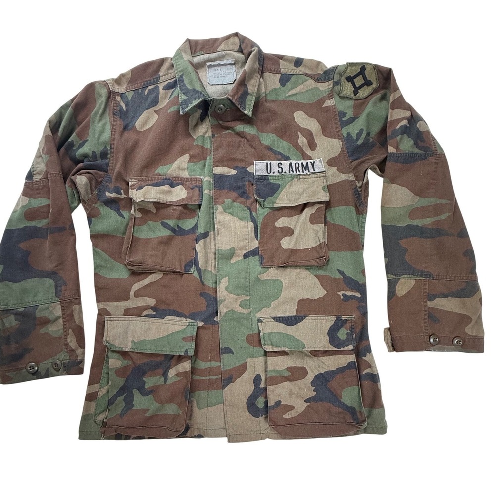 US Army Woodland Camo BDU Field Jacket Sm Reg Combat Coat Patch 8415-01-084-1643